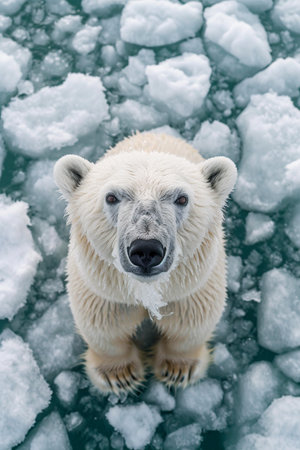 Overhead view of a polar bear in the arcticの素材