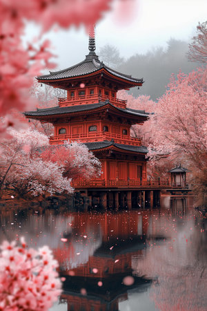 Beautiful japanese temple with cherry blossom in Kyoto, Japanの素材