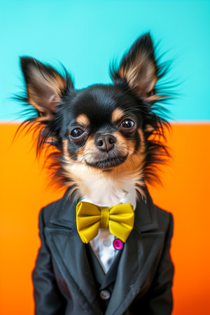 Ultra minimalism photography of a Chihuahua dog in Suitの素材