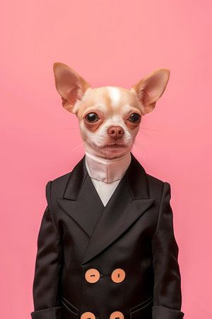 Ultra minimalism photography of a Chihuahua dog in Suit dog in Suitの素材