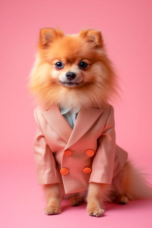 Ultra minimalism photography of a Pomeranian dog in Suitの素材