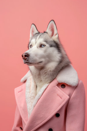 Ultra minimalism photography of a Diberian Husky dog in Suitの素材