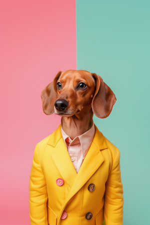 Ultra Minimalist Dachshund Dog in Suit with Pastel Colorsの素材