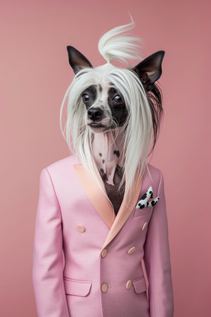 Ultra minimalism photography of a Chinese Crested dog in Suitの素材