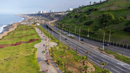 Highway of the Costa Verde, at the height of the district of San Isidro in the city of Lima, Peru