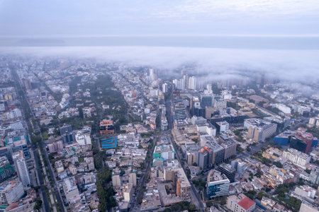 Aerial view of Avenida Arequipa and Avenida 28 de Julio in Lima, Peru.の写真素材