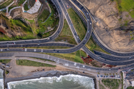 Highway of the Costa Verde, at the height of the district of Miraflores in the city of Lima. in the city of Lima. Peruの写真素材
