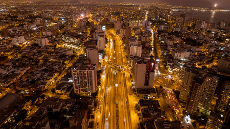 Excellent night aerial view of Av. Alfredo Benavides and VÃ­a Expresa Luis Bedoya Reyes in the city of Lima, Peruの写真素材