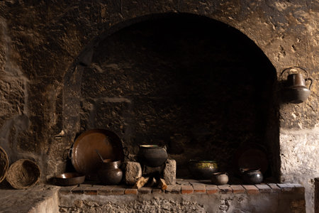 Dark stone kitchen, old style.の写真素材