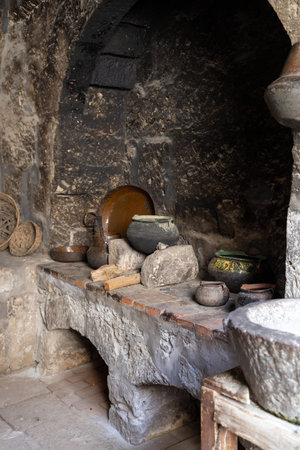 Dark stone kitchen, old style.の写真素材