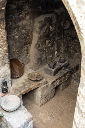 Dark stone kitchen, old style.の写真素材
