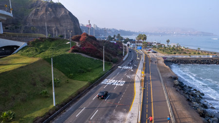 Highway of the Costa Verde, at the height of the district of Miraflores in the city of Lima. Peruの写真素材