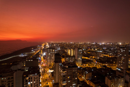 Night view of the city of Lima in the municipality of San Miguel. Peru