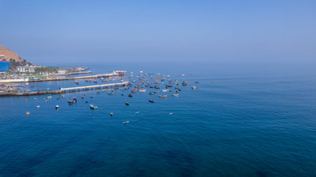 Aerial view of the Chorrillos boardwalk in Lima, Peruの写真素材