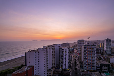 Night view of the city of Lima in the municipality of San Miguel. Peruの写真素材