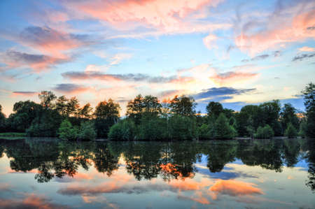 Fulda river in Aueweiher Park  in Fulda, Hessen, Germanyの写真素材