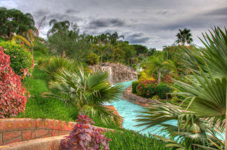 River in the park with palms, Tenerife, Canarian Islandsのeditorial素材