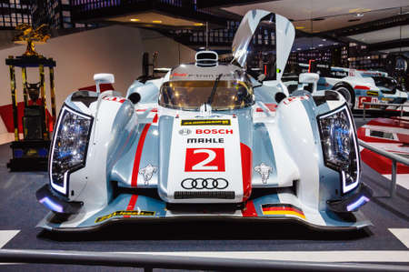 FRANKFURT - SEPT 21: Audi R18 e-tron quattro 01 presented as world premiere at the 65th IAA (Internationale Automobil Ausstellung) on September 21, 2013 in Frankfurt, Germanyのeditorial素材