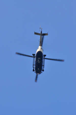 FRANKFURT, GERMANY - MARCH 18, 2015: Police helicopter, Demonstration Blockupyのeditorial素材