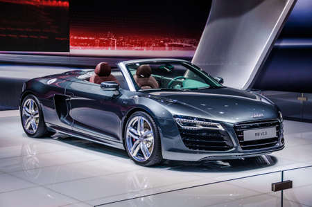 MOSCOW, RUSSIA - AUG 2012: AUDI R8 SPYDER V10 presented as world premiere at the 16th MIAS Moscow...