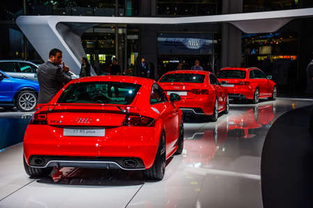 MOSCOW, RUSSIA - AUG 2012: AUDI TT RS PLUS presented as world premiere at the 16th MIAS Moscow International Automobile Salon on August 30, 2012 in Moscow, Russiaのeditorial素材