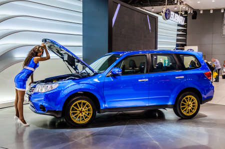 MOSCOW, RUSSIA - AUG 2012: SUBARU FORESTER 4TH GENERATION presented as world premiere at the 16th MIAS Moscow International Automobile Salon on August 30, 2012 in Moscow, Russiaのeditorial素材