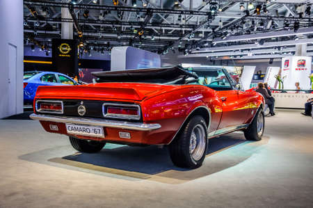 MOSCOW, RUSSIA - AUG 2012: CHEVROLET CAMARO 1967 presented as world premiere at the 16th MIAS Moscow International Automobile Salon on August 30, 2012 in Moscow, Russiaのeditorial素材