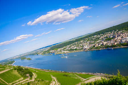 Bingen am Rhein and Rhine river in Rheinland-Pfalz, Germanyの写真素材