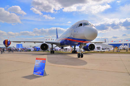 MOSCOW, RUSSIA - AUG 2015: passenger jet Tu-214 presented at the 12th MAKS-2015 International...