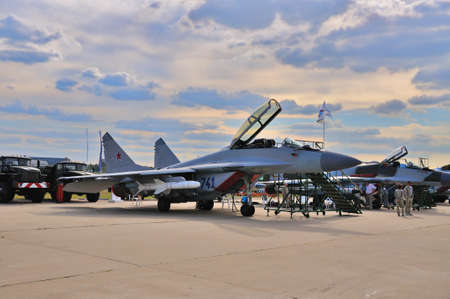 MOSCOW, RUSSIA - AUG 2015: fighter aircraft MiG-29 Fulcrum presented at the 12th MAKS-2015...