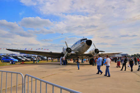 MOSCOW, RUSSIA - AUG 2015: propeller-driven airliner DC-3 presented at the 12th MAKS-2015...