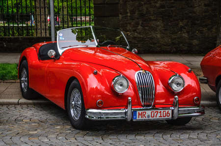 FULDA, GERMANY - MAI 2013: Jaguar XK120 carbio roadster retro car on Mai 9, 2013 in Fulda, Germany