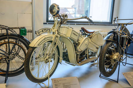 DRESDEN, GERMANY - MAI 2015: Motorbike Mars A 20 1922 in Dresden Transport Museum on Mai 25, 2015 in Dresden, Germanyのeditorial素材