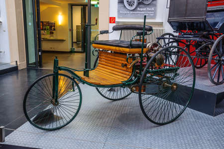 DRESDEN, GERMANY - MAI 2015: Benz Patent Motor Car 1886 in Dresden Transport Museum on Mai 25, 2015 in Dresden, Germanyのeditorial素材