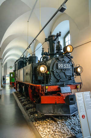 DRESDEN, GERMANY - MAY 2015: steam locomotive 99 535 Hartmann Chemnitz 1898 in Dresden Transport Museum on May 25, 2015 in Dresden, Germanyのeditorial素材