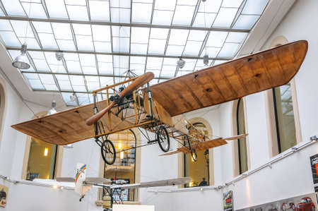 DRESDEN, GERMANY - MAY 2015: Early Airplane Bleriot XI 1909 in Dresden Transport Museum on May 25, 2015 in Dresden, Germanyのeditorial素材