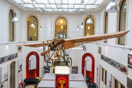 DRESDEN, GERMANY - MAY 2015: Early Airplane Bleriot XI 1909 in Dresden Transport Museum on May 25, 2015 in Dresden, Germanyのeditorial素材