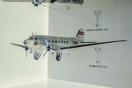 DRESDEN, GERMANY - MAY 2015: passenger plane Douglas DC-3 1935 in Dresden Transport Museum on May 25, 2015 in Dresden, Germanyのeditorial素材