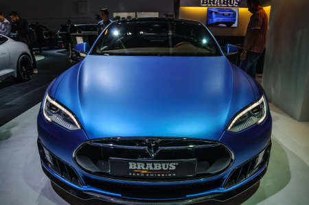 FRANKFURT - SEPT 2015: Tesla Model S Brabus presented at IAA International Motor Show on September 20, 2015 in Frankfurt, Germanyのeditorial素材