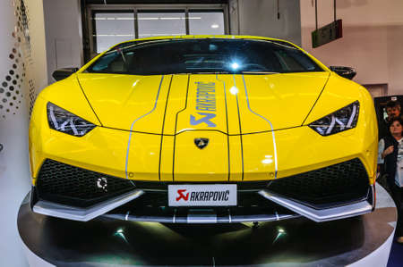 FRANKFURT - SEPT 2015: LAMBORGHINI HURACAN LP 610-4 COUPE/SPYDER Akrapovic presented at IAA International Motor Show on September 20, 2015 in Frankfurt, Germanyのeditorial素材