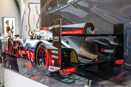 FRANKFURT - SEPT 2015: Audi R18 e-tron quattro presented at IAA International Motor Show on September 20, 2015 in Frankfurt, Germanyのeditorial素材