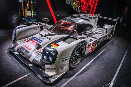 FRANKFURT - SEPT 2015: Porsche 919 Hybrid presented at IAA International Motor Show on September 20, 2015 in Frankfurt, Germanyのeditorial素材