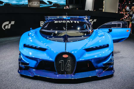 FRANKFURT - SEPT 2015: Bugatti Chiron Vision Gran Turismo presented at IAA International Motor Show on September 20, 2015 in Frankfurt, Germanyのeditorial素材