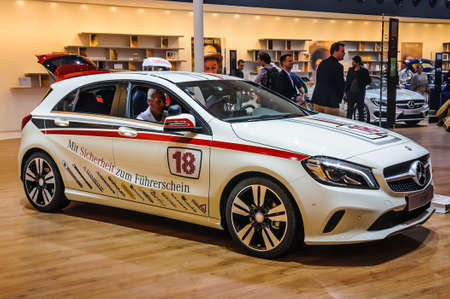 FRANKFURT - SEPT 2015: Mercedes-Benz A 180 d presented at IAA International Motor Show on September 20, 2015 in Frankfurt, Germanyのeditorial素材