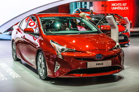 FRANKFURT - SEPT 2015: Toyta Prius presented at IAA International Motor Show on September 20, 2015 in Frankfurt, Germanyのeditorial素材