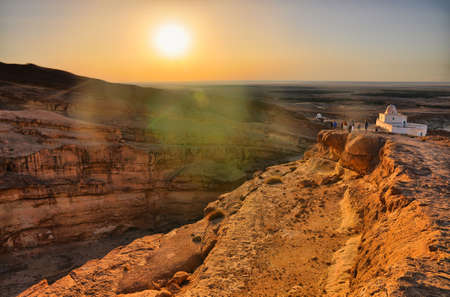 Sunrise above Tamerza canyon or Star Wars canyon, Sahara desert, Tunisia, Africa, HDR