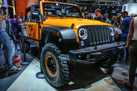 FRANKFURT - SEPT 2015: Jeep Wrangler presented at IAA International Motor Show on September 20, 2015 in Frankfurt, Germanyのeditorial素材