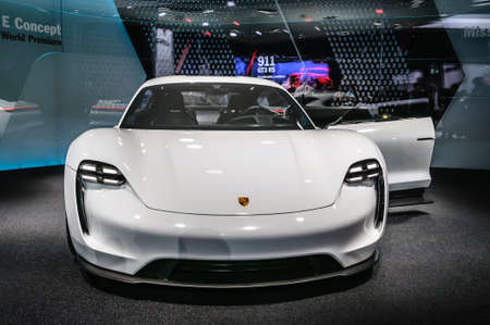 FRANKFURT - SEPT 2015: Porsche Mission E Concept presented at IAA International Motor Show on...