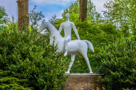 Monument of a man riding the horse, Keukenhof Park, Lisse in Holland.の写真素材