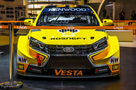 MOSCOW - AUG 2016: VAZ LADA Vesta Sport presented at MIAS Moscow International Automobile Salon on August 20, 2016 in Moscow, Russia.のeditorial素材